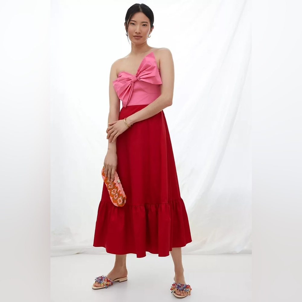 Anthropologie Bow-Tie maxi Dress by Hutch (Pink / Red)
